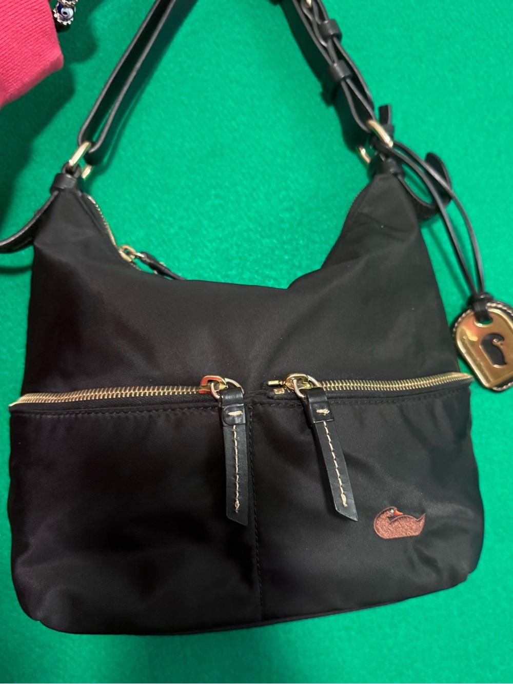 Dooney & Bourke Black Nylon Shoulder Bag with Gold Hardware